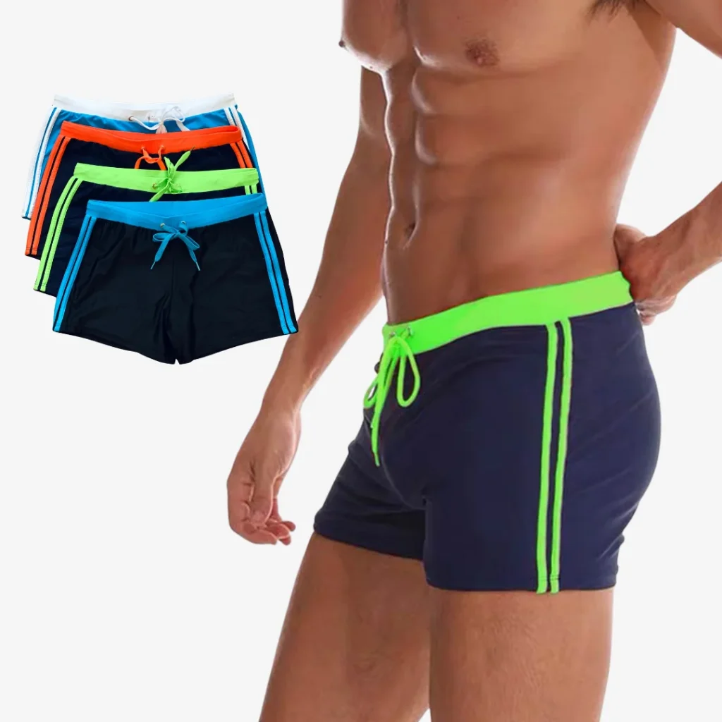 Wholesale men's swim trunks with contrast piping
