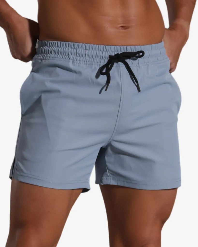 Wholesale men's blue quick-dry gym shorts, 4 inch inseam – Spicy and Shiny