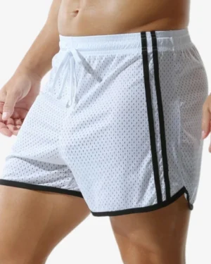 wholesale white stripe mesh gay shorts