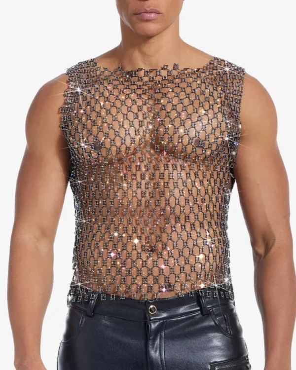 men's rhinestone mesh tank top wholesale