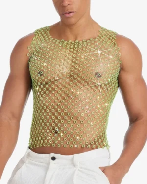 Lime green rhinestone mesh tank top wholesale