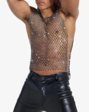 Rhinestone Gay Mesh Tank Top Wholesale