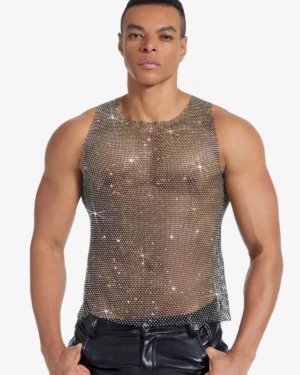 Men's iridescent rhinestone tank top wholesale