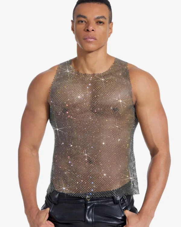 Men's iridescent rhinestone tank top wholesale
