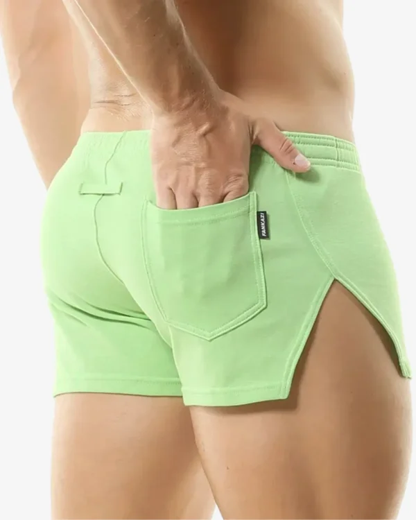 model wearing green cotton lounge shorts wholesale