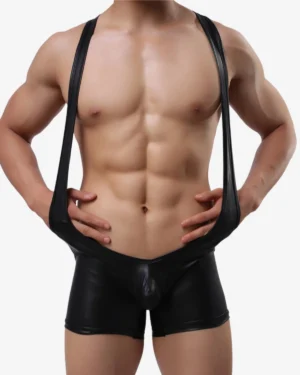 men wearing Men's faux leather singlet wholesale