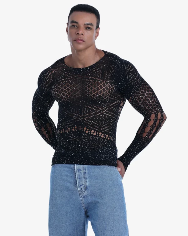 men wearing sparkly top