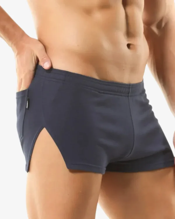 men wearing blue lounge shorts
