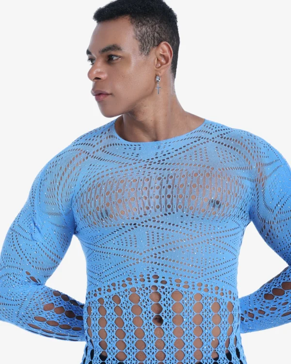 gay apparel wholesale supplier blue knit top