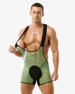 men wearing wholesale green sexy mesh singlet
