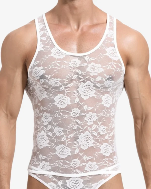 model wearing lace sheer tank top wholesale