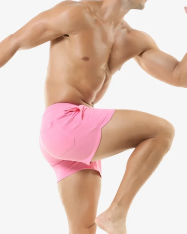 men wearing wholesale men's pink gym shorts