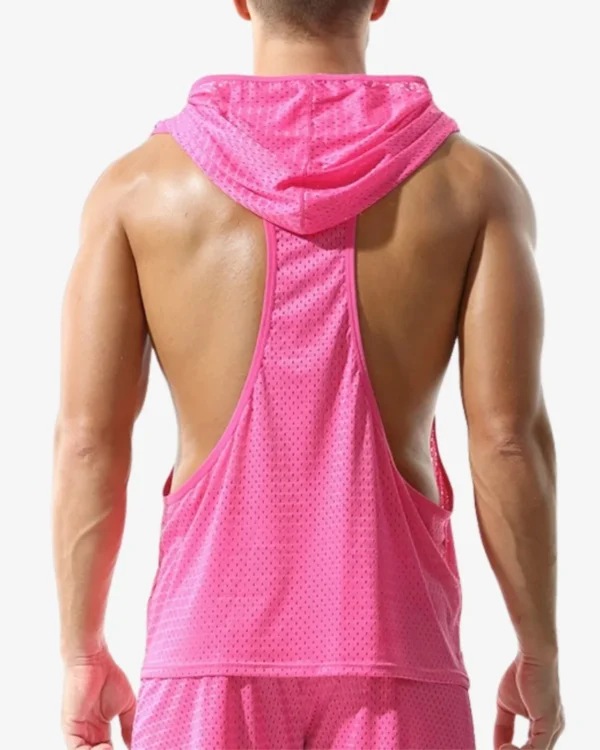model wearing gay sports mesh tank top wholesale