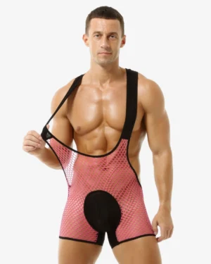 men wearing wholesale pink sexy mesh singlet