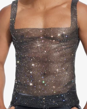 men wearing black rhinestone tank top