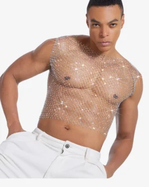 men wearing sexy fishnet crop top