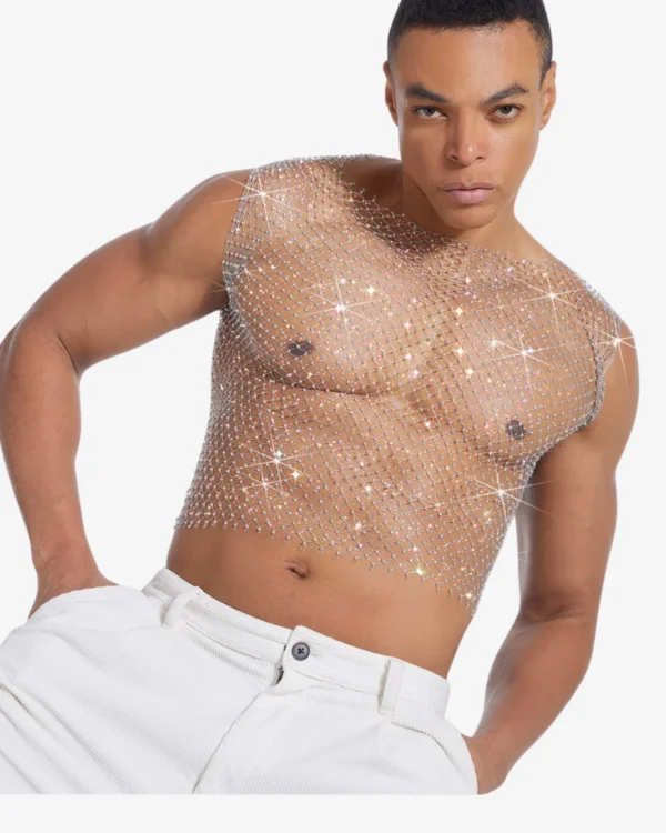 men wearing sexy fishnet crop top
