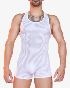 men wearing white mesh singlet