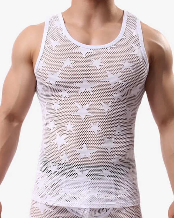 men wearing white mesh tank