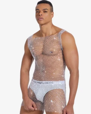 Fishnet Rhinestone Top White | Wholesale