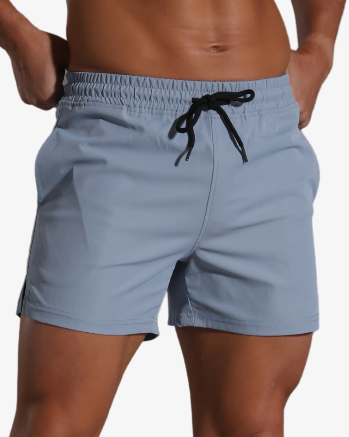 Wholesale men's blue quick-dry gym shorts, 3 inch inseam – Spicy and Shiny