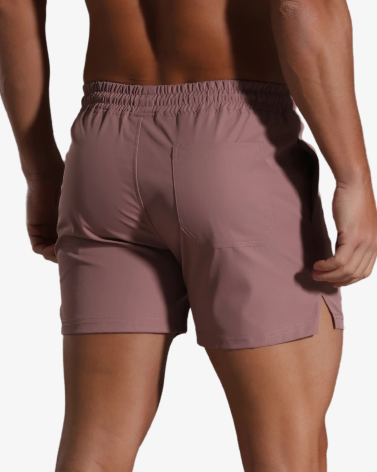 Wholesale men's mauve quick-dry gym shorts, 3 inch inseam – Spicy and Shiny