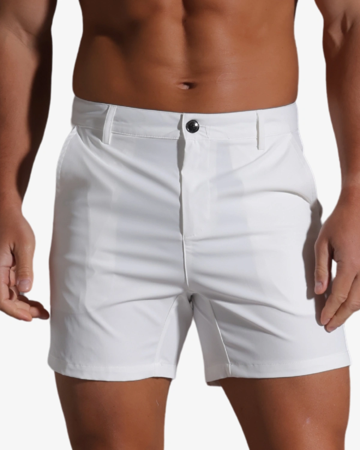Wholesale men's steel white quick-dry gym shorts, 4 inch inseam – Spicy and Shiny