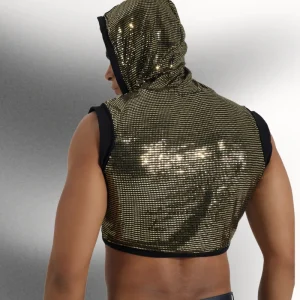 Sleeveless hooded sequin top - Sparkly men's halloween outfit ideas