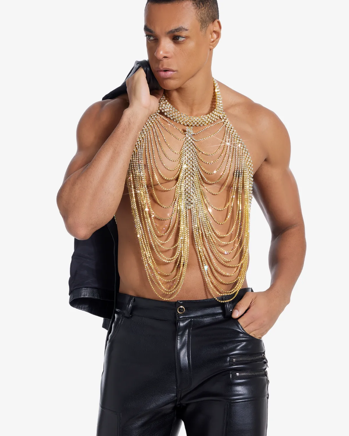 Gold Draped Rhinestone Body Chain Harness - Image 3