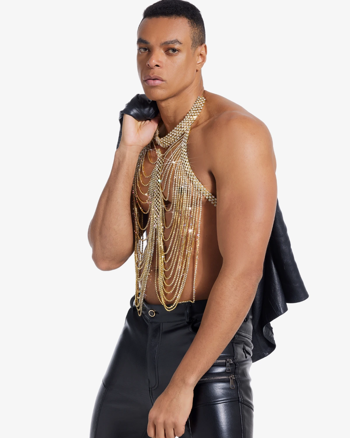 Gold Draped Rhinestone Body Chain Harness - Image 4
