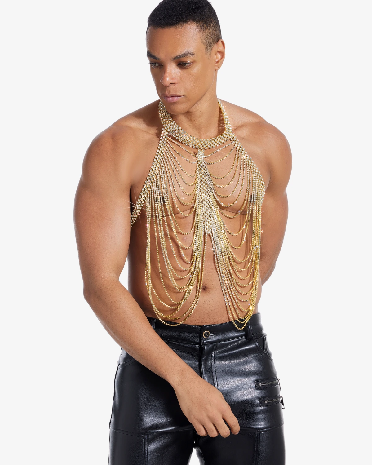 Gold Draped Rhinestone Body Chain Harness - Image 2