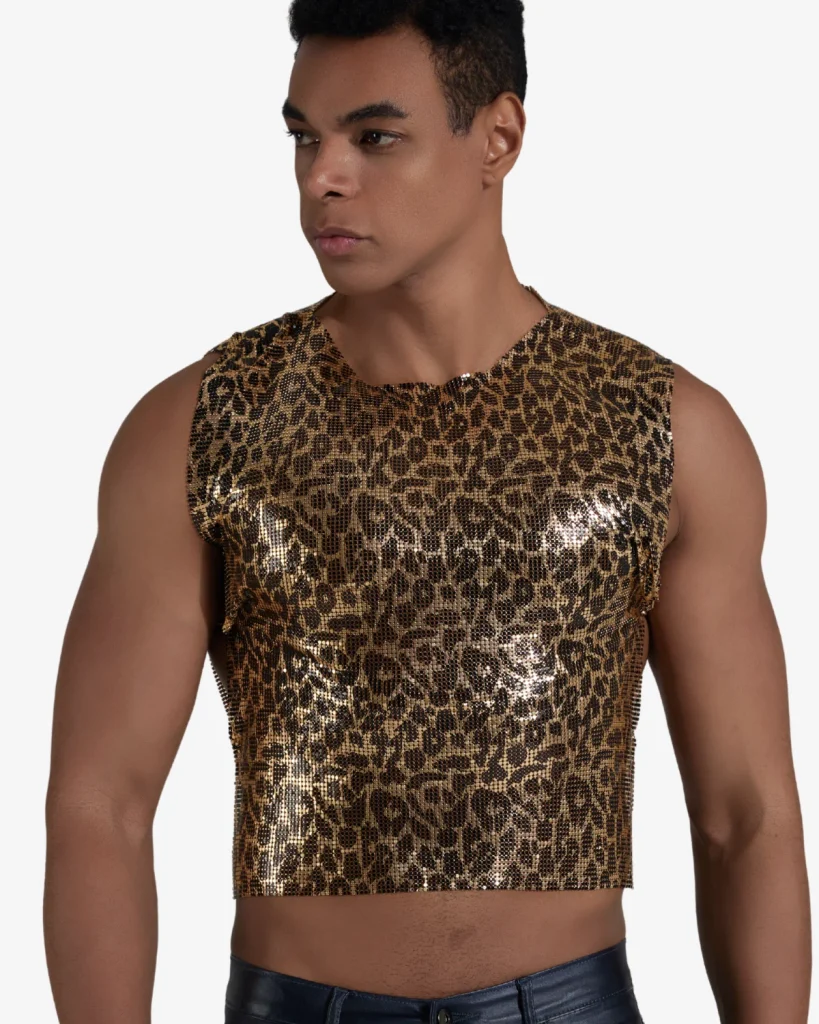 Leopard print metallic sequin crop top - Sparkly men's partywear