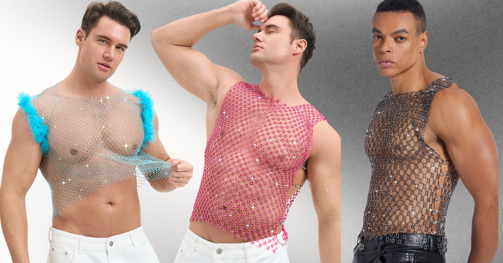 Rhinestone mesh tank top collection - Wholesale men's partywear by Spicy and Shiny